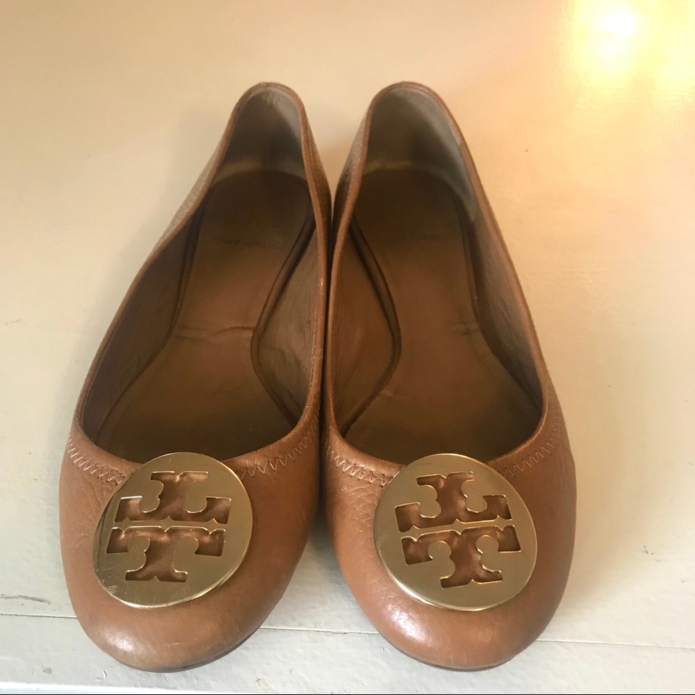Tory Burch Reva Size 7 Brown and Gold